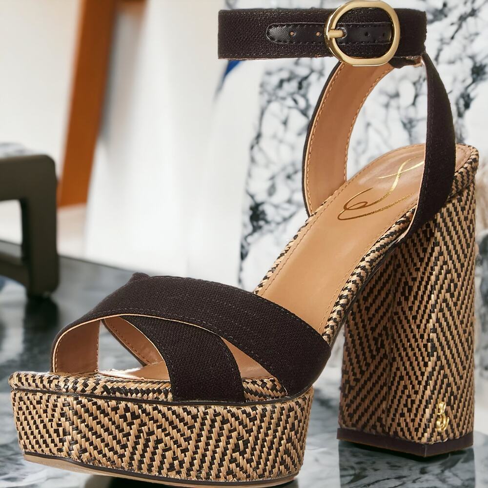 NIB - Sam Edelman Nolita Black Block Heel Open Squared Toe Ankle Strap Size: 9.5